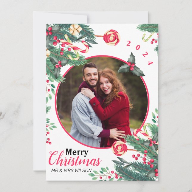 Cartes Pour Fêtes Annuelles Elégante aquarelle Joyeux Noël Couple Photo (Devant)