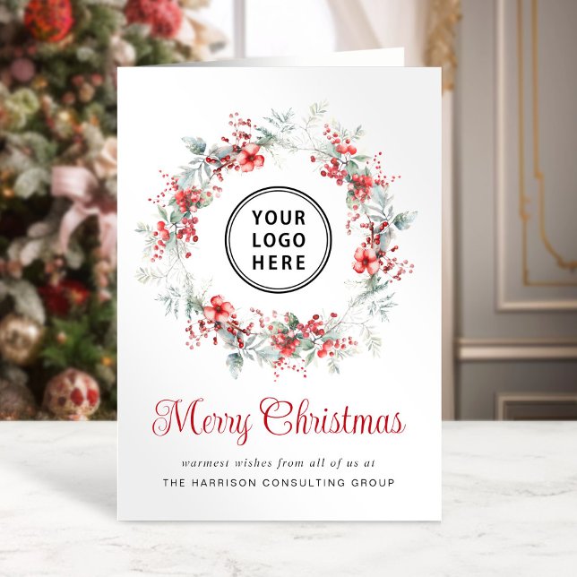 Cartes Pour Fêtes Annuelles Elégante aquarelle logo d'entreprise Joyeux Noël (Spread the joy of the season and strengthen business relationships with our elegant holiday card)