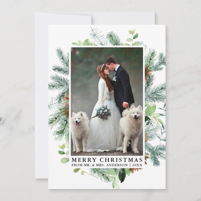 Cartes Pour Fêtes Annuelles Elégante aquarelle Mariage de cadre de pin (Devant)