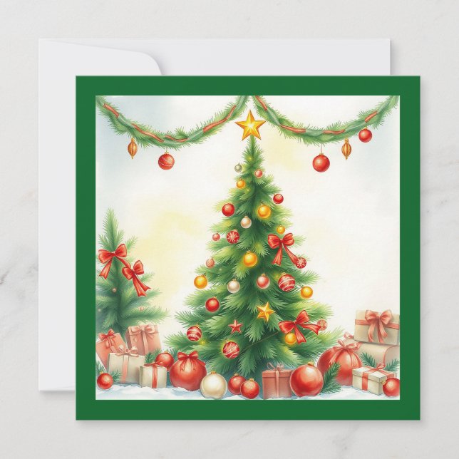 Cartes Pour Fêtes Annuelles Elégante aquarelle moderne Joyeux sapin de Noël (Devant)