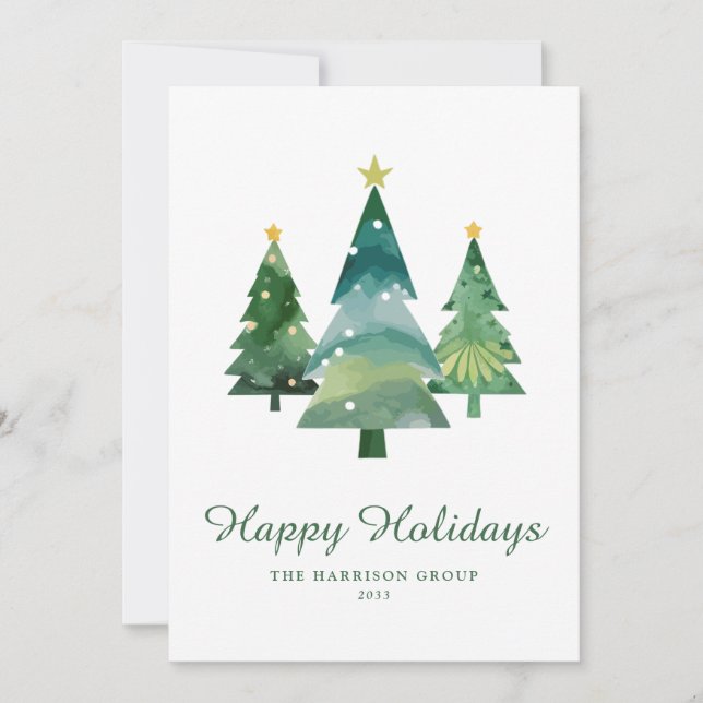 Cartes Pour Fêtes Annuelles Elégante aquarelle Noël Arbre Logo d'affaires (Devant)