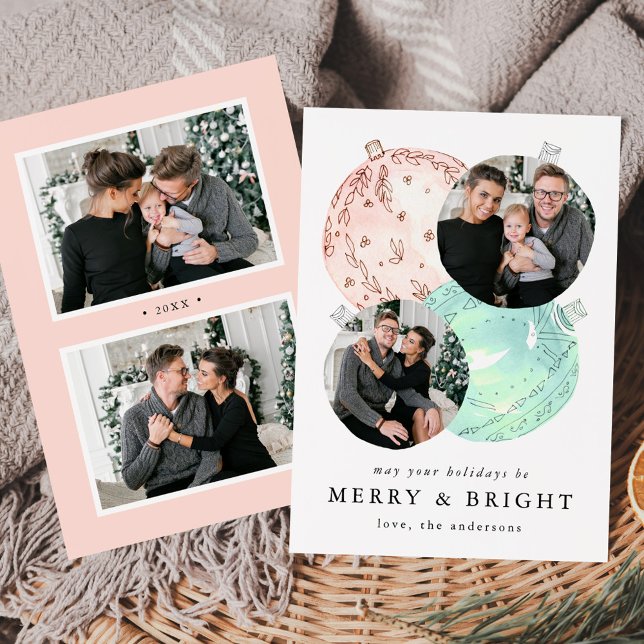 Cartes Pour Fêtes Annuelles Elégante aquarelle Noël Baubles 4 Photo (Créateur téléchargé)