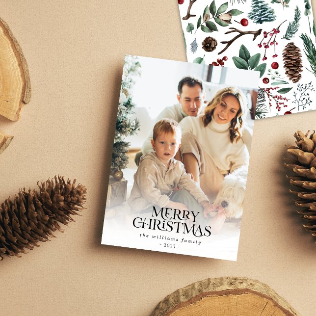 Cartes Pour Fêtes Annuelles Elégante aquarelle Noël Botanique Une photo (Créateur téléchargé)