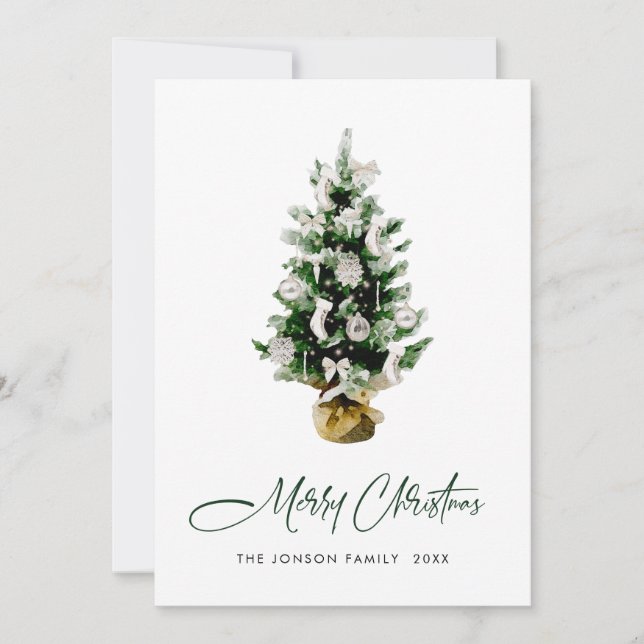 Cartes Pour Fêtes Annuelles Elégante aquarelle Noël Pine Tree Salutation (Devant)