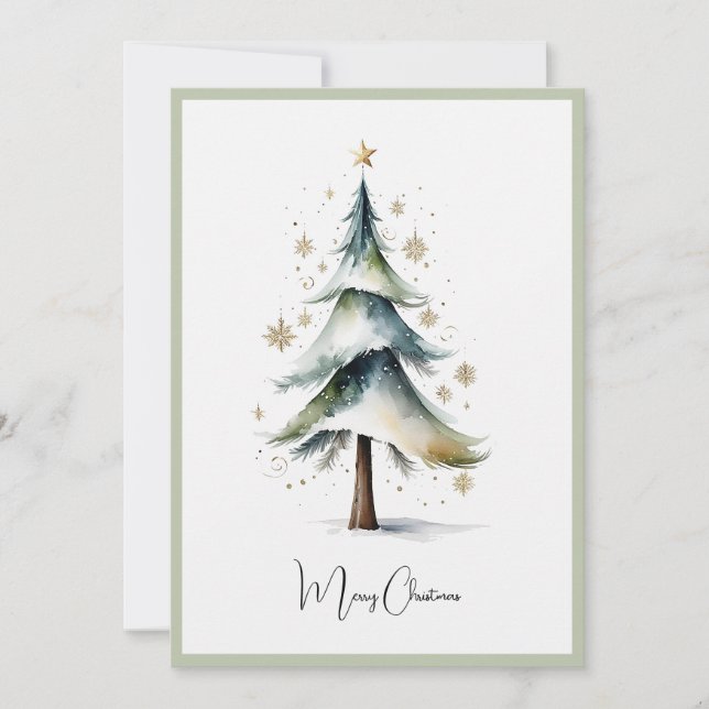 Cartes Pour Fêtes Annuelles Elégante aquarelle non photo Arbre de Noël (Devant)