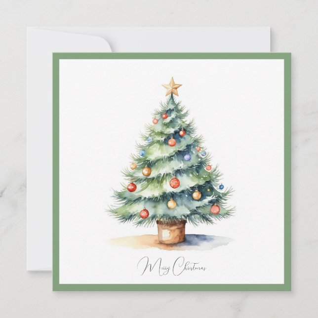 Cartes Pour Fêtes Annuelles Elégante aquarelle non photo Arbre de Noël (Devant)