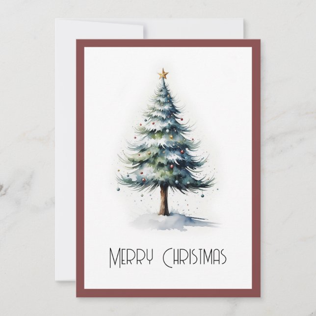 Cartes Pour Fêtes Annuelles Elégante aquarelle non photo Arbre de Noël (Devant)