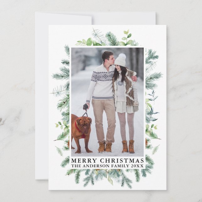 Cartes Pour Fêtes Annuelles Elégante aquarelle Pine Frame Photo (Devant)