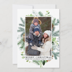 Cartes Pour Fêtes Annuelles Elégante aquarelle Pine Frame Photo famille