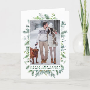 Cartes Pour Fêtes Annuelles Elégante aquarelle Pins Cadre Photo Vert