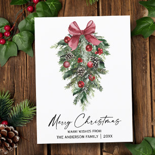 Cartes Pour Fêtes Annuelles Élégante aquarelle Pins Calligraphie Encre Noël