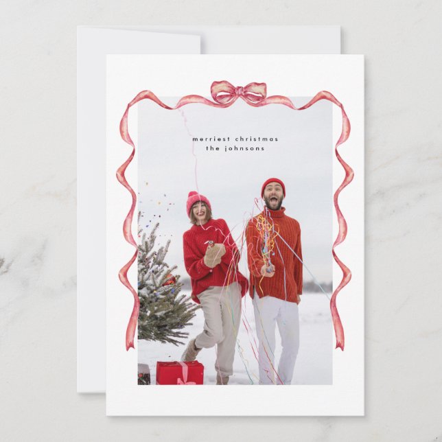 Cartes Pour Fêtes Annuelles Elégante aquarelle rouge arc Noël (Devant)