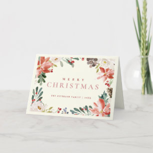 Cartes Pour Fêtes Annuelles Elégante aquarelle Rouge Berry Poinsettia Non Phot