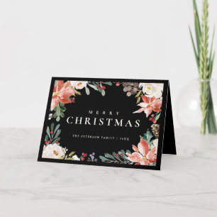 Cartes Pour Fêtes Annuelles Elégante aquarelle Rouge Berry Poinsettia Non Phot