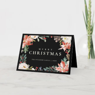 Cartes Pour Fêtes Annuelles Elégante aquarelle Rouge Berry Poinsettia Non Phot