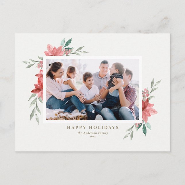 Cartes Pour Fêtes Annuelles Elégante aquarelle Rouge Fleurs d'hiver Photo (Devant)