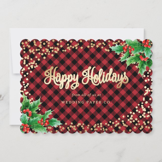 Cartes Pour Fêtes Annuelles Elégante aquarelle rouge plaid Holly Business (Devant)
