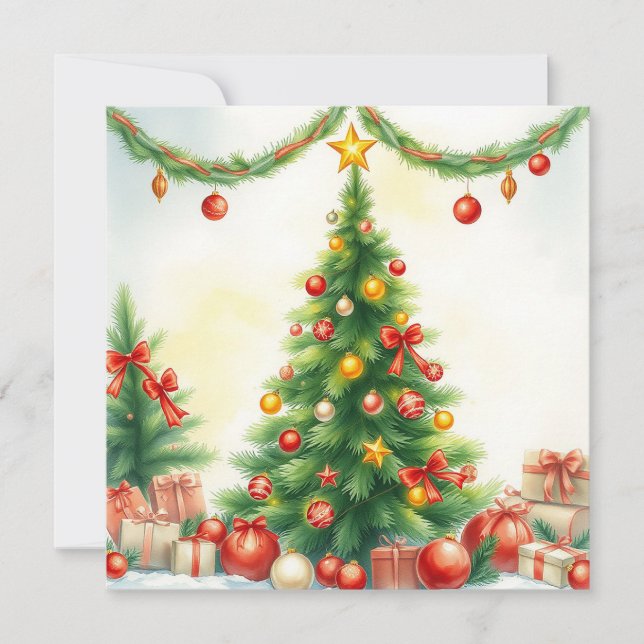 Cartes Pour Fêtes Annuelles Elégante aquarelle rustique Joyeux sapin de Noël (Devant)