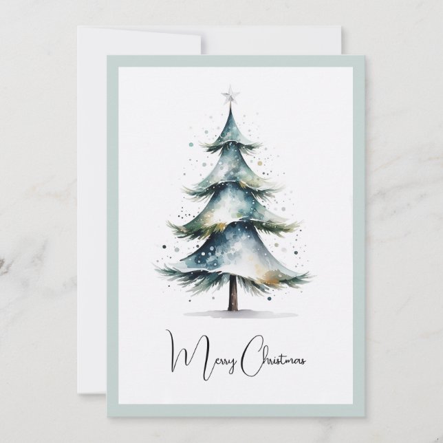 Cartes Pour Fêtes Annuelles Elégante aquarelle rustique sapin de Noël (Devant)