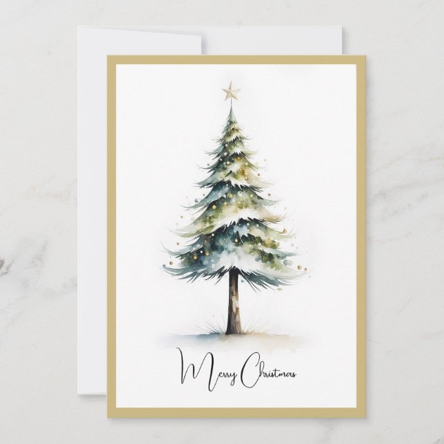 Cartes Pour Fêtes Annuelles Elégante aquarelle rustique sapin de Noël (Devant)