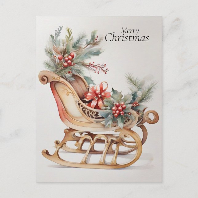 Cartes Pour Fêtes Annuelles Elégante aquarelle Sleigh Noël (Devant)