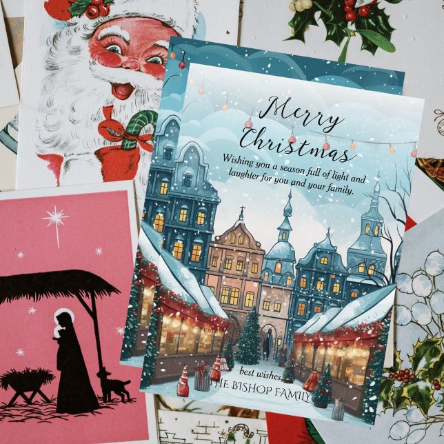 Cartes Pour Fêtes Annuelles Elégante aquarelle Un marché de Noël (Créateur téléchargé)