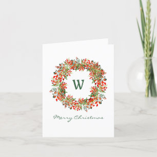 Cartes Pour Fêtes Annuelles Elégante aquarelle vert rouge couronne Noël