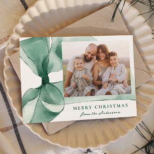 Cartes Pour Fêtes Annuelles Elégante aquarelle verte Bow 2 photo