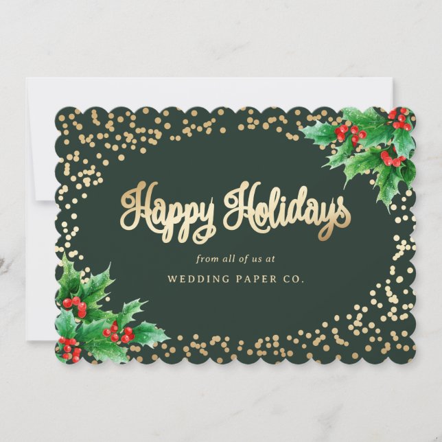 Cartes Pour Fêtes Annuelles Elégante Aquarelle verte Holly Berries Business (Devant)