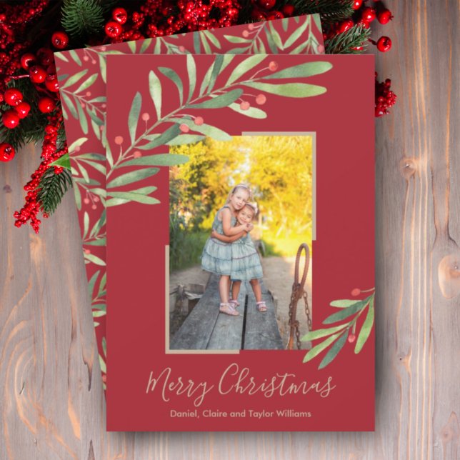 Cartes Pour Fêtes Annuelles Elégante aquarelle verte Photo de Noël (Créateur téléchargé)