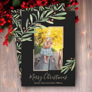 Cartes Pour Fêtes Annuelles Elégante aquarelle verte Photo de Noël