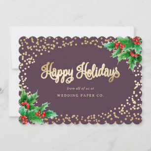 Cartes Pour Fêtes Annuelles Elégante Aquarelle violette Holly Berries Business