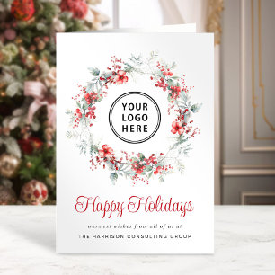 Cartes Pour Fêtes Annuelles Elégante aquarelle Wreath Business Logo Noël