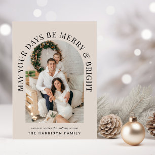 Cartes Pour Fêtes Annuelles Elégante Arc Photo Joyeux Bright Taupe Noël