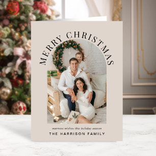Cartes Pour Fêtes Annuelles Elégante Arc Photo Joyeux Noël Taupe