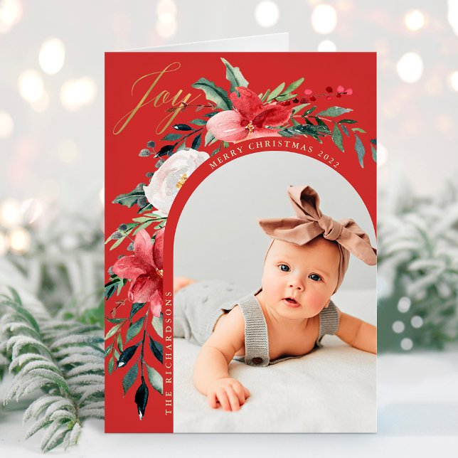 Cartes Pour Fêtes Annuelles Elégante Arche et photo florales (Créateur téléchargé)