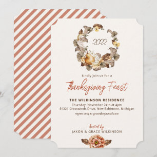 Cartes Pour Fêtes Annuelles Élégante Automne Pear Wreath Thanksgiving Invitati