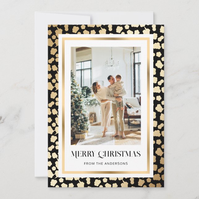 Cartes Pour Fêtes Annuelles Elégante Black Gold Starry Photo Joyeux Noël (Devant)