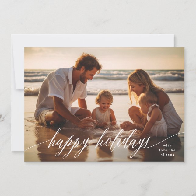 Cartes Pour Fêtes Annuelles élégante blanche Happy Holidays calligraphie (Devant)