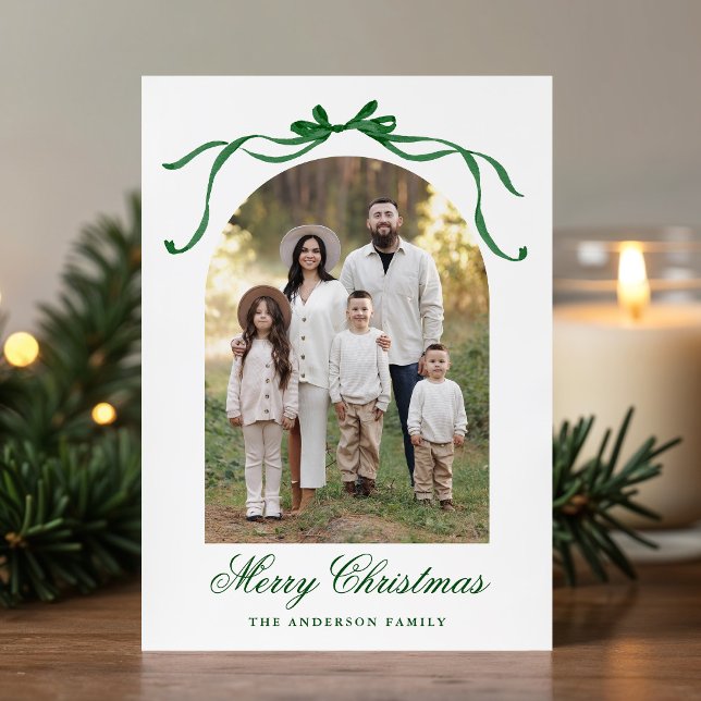 Cartes Pour Fêtes Annuelles Élégante Bow verte Noël 4 Photo (Créateur téléchargé)