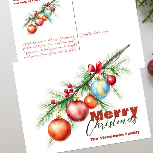 Cartes Pour Fêtes Annuelles Élégante branche de pin avec décorations de Noël