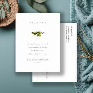 Cartes Pour Fêtes Annuelles Élégante Branche de Pin Minimaliste Noël Croyez