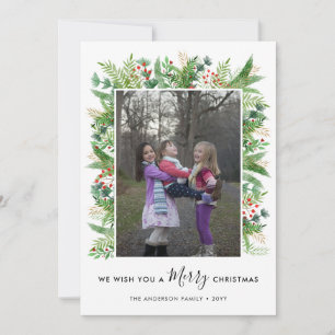 Cartes Pour Fêtes Annuelles Élégante Branches de Noël Joyeux Berries 2 Photo