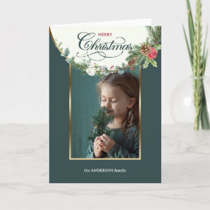 Cartes Pour Fêtes Annuelles Élégante Calligraphie de Noël Joyeux Floral Photo