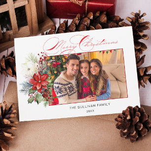 Cartes Pour Fêtes Annuelles Élégante Calligraphie de Noël Joyeux Floral Photo