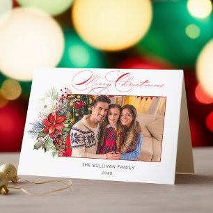 Cartes Pour Fêtes Annuelles Élégante Calligraphie de Noël Joyeux Floral Photo