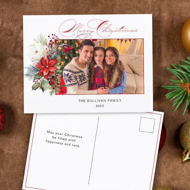Cartes Pour Fêtes Annuelles Élégante Calligraphie de Noël Joyeux Floral Photo (Créateur téléchargé)
