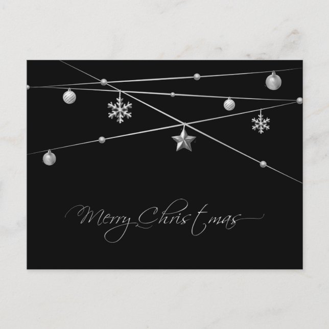 Cartes Pour Fêtes Annuelles Élégante calligraphie de Noël noir et argent (Devant)
