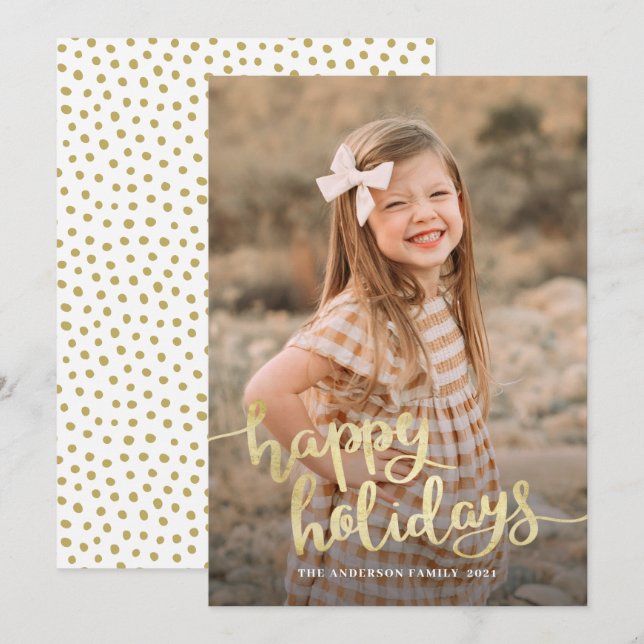 Cartes Pour Fêtes Annuelles Élégante Calligraphie de script blanc Happy Holida (Devant / Derrière)