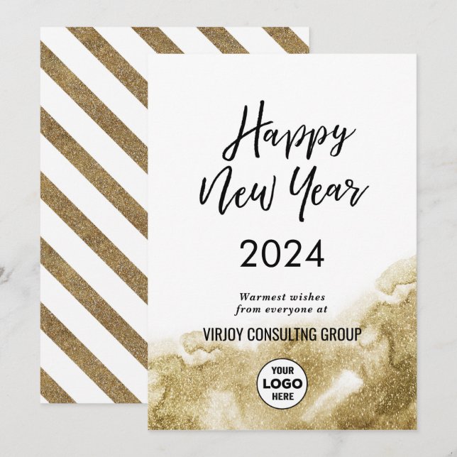Cartes Pour Fêtes Annuelles Élégante Calligraphie Festive Gold Parties scintil (Devant / Derrière)